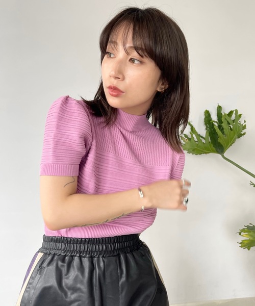 「SANSeLF」 半袖ニット FREE ネイビー レディース_画像5