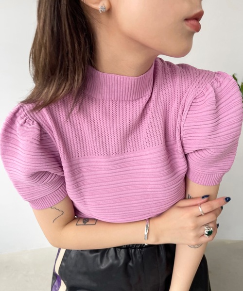 「SANSeLF」 半袖ニット FREE ネイビー レディース_画像6