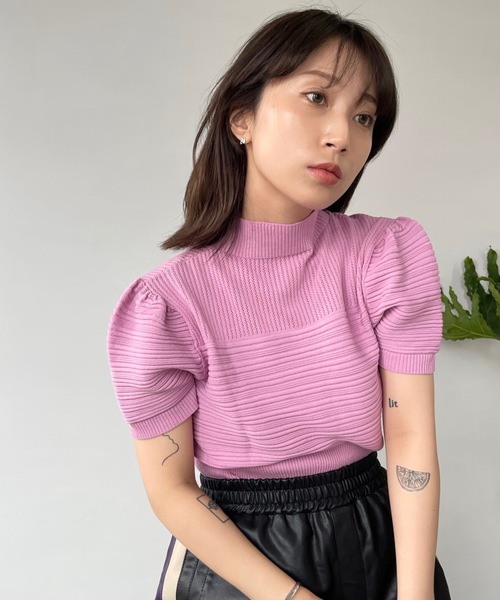 「SANSeLF」 半袖ニット FREE ネイビー レディース_画像7