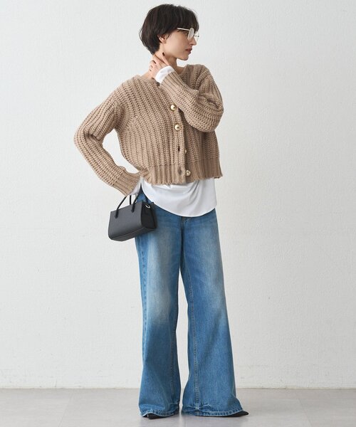 ラウンジドレス　ゴールドボタンニットカーデ　ネイビー Loungedress（ラウンジドレス） ニット セーター ゴールドボタンニット