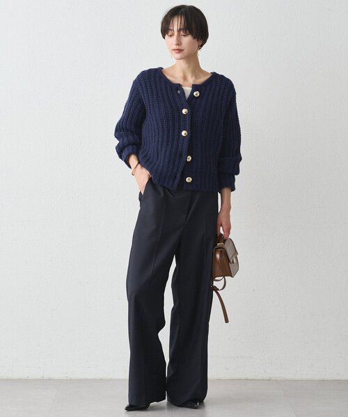 ラウンジドレス　ゴールドボタンニットカーデ　ネイビー セール】ゴールドボタンニットカーデ（ニット/セーター）｜LOUNGEDRESS