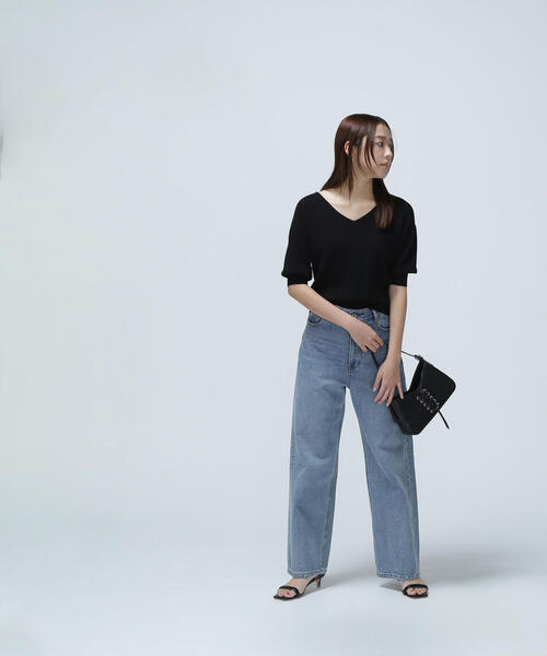 「NATURAL BEAUTY BASIC」 半袖ニット FREE ダークブルー レディース_画像3