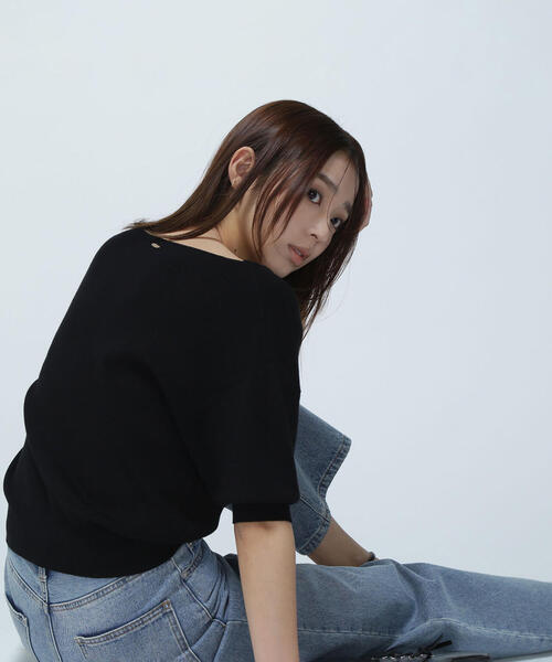 「NATURAL BEAUTY BASIC」 半袖ニット FREE ダークブルー レディース_画像6