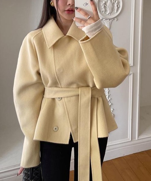 Aelina コート チェスターコート 襟付きショートコートベルト付き