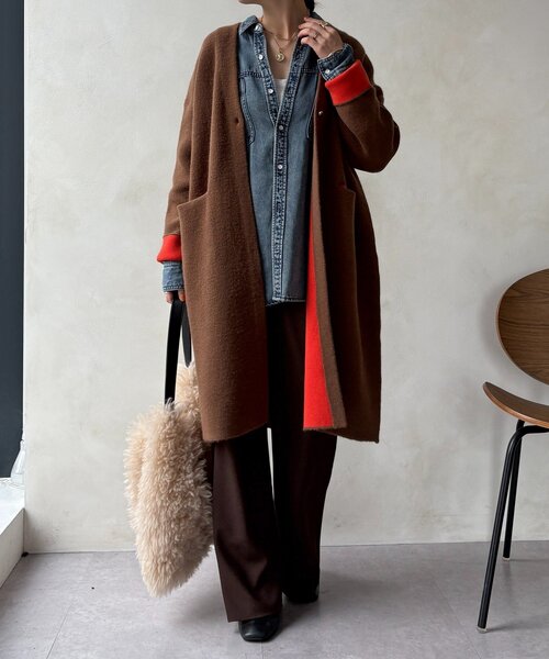 DouDou（ドゥドゥ） カーディガン ダブルフェイスニットガウン