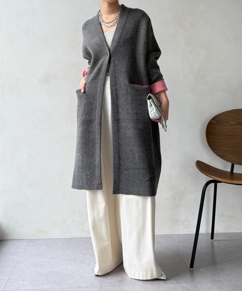 DouDou（ドゥドゥ） カーディガン ダブルフェイスニットガウン