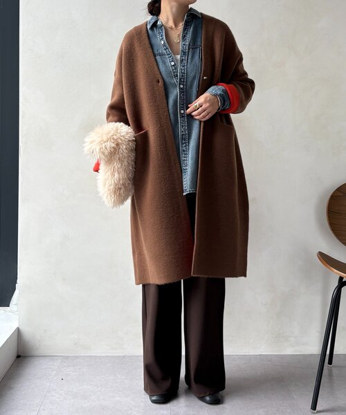 DouDou（ドゥドゥ） カーディガン ダブルフェイスニットガウン