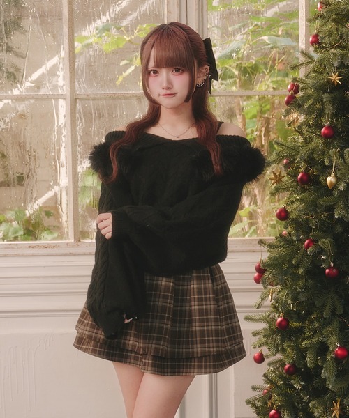 Pal elfy ニット セーター ハートケーブルオフショルニット レディース