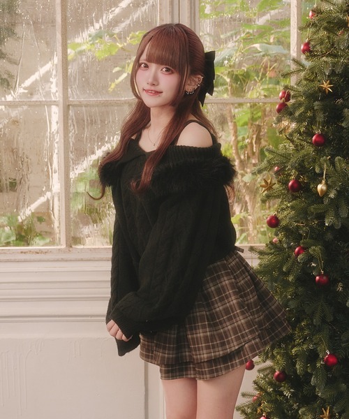 Pal elfy ニット セーター ハートケーブルオフショルニット レディース