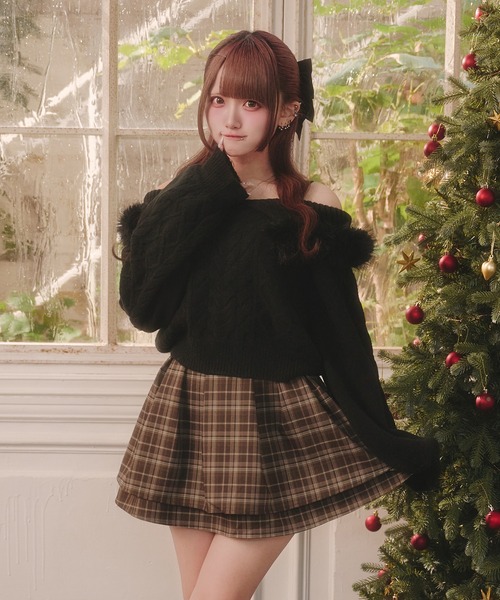 Pal elfy ニット セーター ハートケーブルオフショルニット レディース