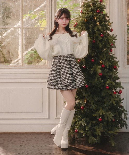 Pal elfy ニット セーター ハートケーブルオフショルニット レディース