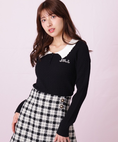 パールビジュー付きニットプルオーバー ジル バイ ジルスチュアート ジルバイジルスチュアート JILL by JILLSTUART ロゴジャガードビジュー