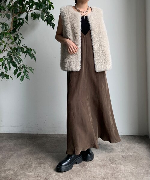 「DouDou」 キャミソールワンピース FREE ブラウン レディース_画像2