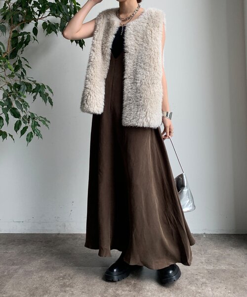 「DouDou」 キャミソールワンピース FREE ブラウン レディース_画像3