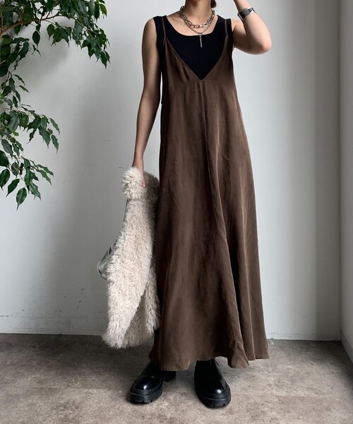 「DouDou」 キャミソールワンピース FREE ブラウン レディース_画像4