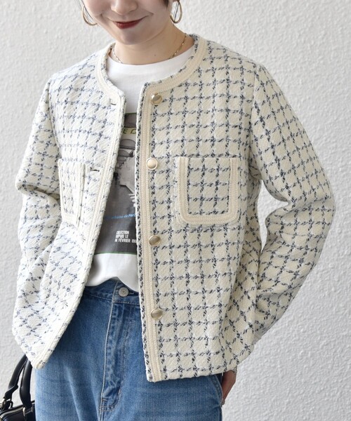 値下げ中！NOLLEY'S 配色パイピング ノーカラージャケット 38 SHIPS any ジャケット ノーカラージャケット any: ツイード パイピング