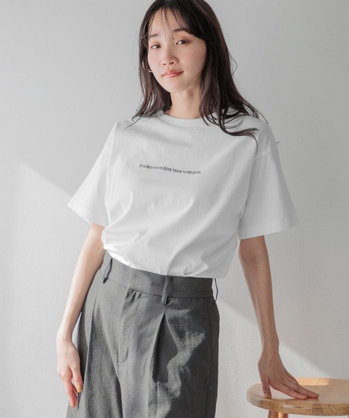 「LOWRYS FARM」 半袖Tシャツ FREE チャコールグレー レディース_画像3