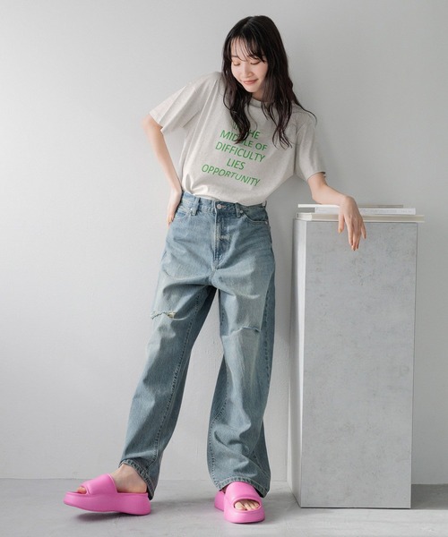「LOWRYS FARM」 半袖Tシャツ FREE チャコールグレー レディース_画像5