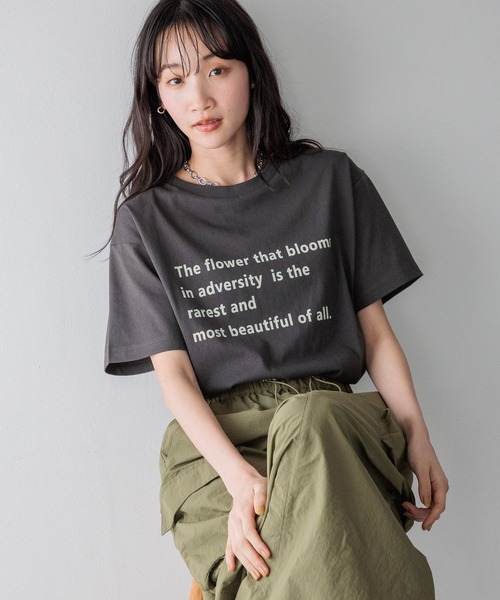 「LOWRYS FARM」 半袖Tシャツ FREE チャコールグレー レディース_画像9