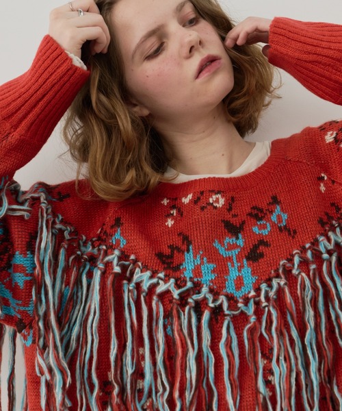 「Unitage」 長袖ニット FREE レッド レディース_画像7