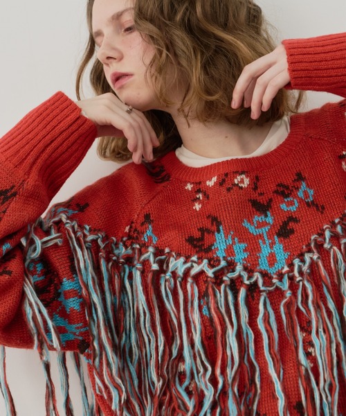 「Unitage」 長袖ニット FREE レッド レディース_画像8