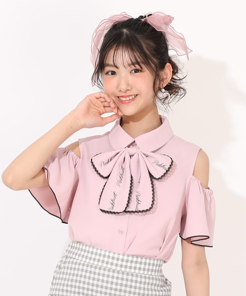 PINKHUNT（ピンクハント） ブラウス シャツ ビッグリボン付き肩あき