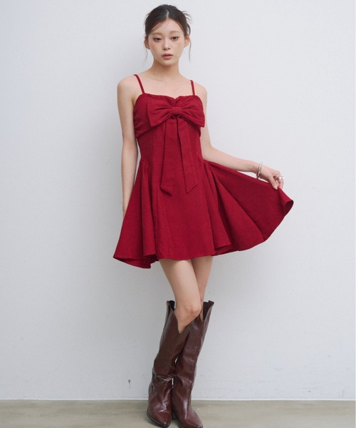 Meili by DOREMI 赤 ワンピース➕リボン付きフード HEIREN ワンピース ビッグリボンキャミフレアワンピース : ZOZOTOWN