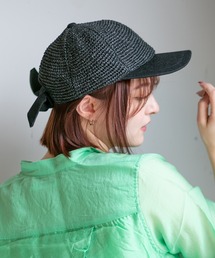 sacai バックリボン♪キャップ 帽子 コットン ポリエステル 14+ キャップ 帽子 コマ編みリボンCAP / バックリボン