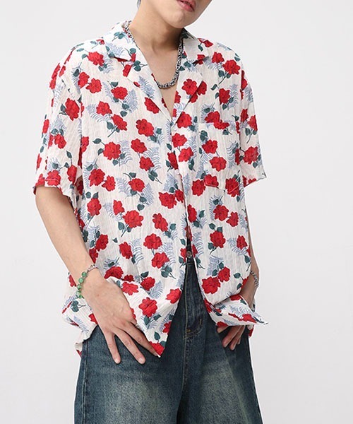 WESTBOY シャツ ルーズシルエット花柄オープンカラーシャツ