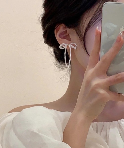 COO+i（クーイ） ピアス 入学式 パールリボンピアス レディース