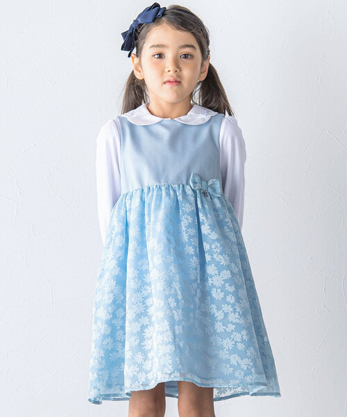 新品　BeBe 花柄ワンピース　130 BeBe ワンピース 「日本製」シアー花柄切替ワンピース(110~130cm