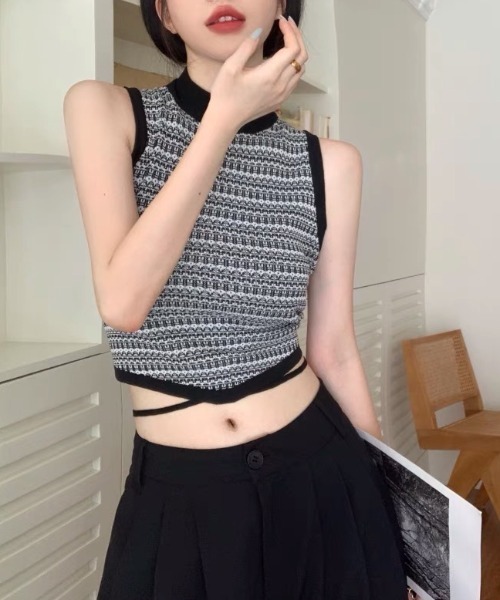 Sibra ニット セーター ノースリーブボーダーニットタンクトップ