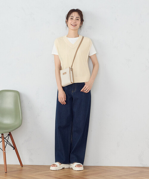 COMME CA ISM ベスト ジレ Vネック透かし編み ニットベスト
