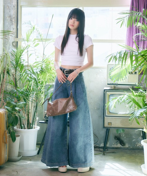 ハイウェストデニムパンツ ENVYM ENVYM ジーンズ デニム デニムパンツ ハイウエストワイドデニム
