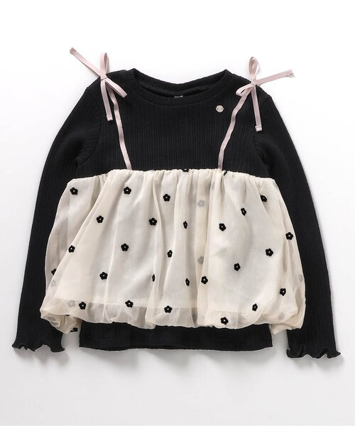apres les cours tシャツ 「リンク」リボン・花柄ドッキングトップス 