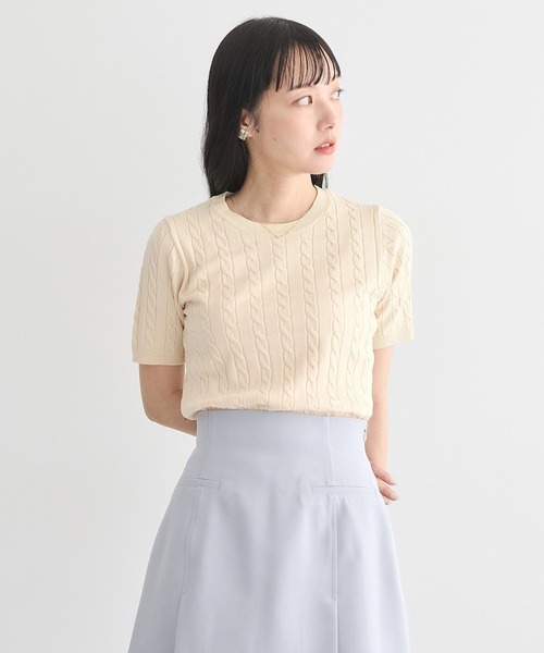 earth music&ecology ニット セーター 半袖ケーブルニットプル