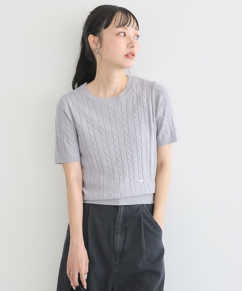 earth music&ecology ニット セーター 半袖ケーブルニットプル