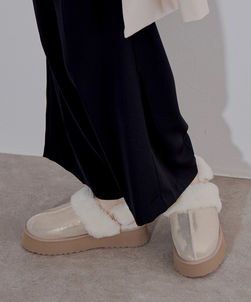 専用★ブラックムートンサンダル ORiental TRaffic 厚底ムートンサンダル/35402（BLACK