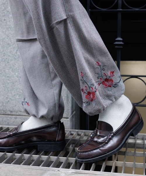 AXESーX パンツ ローズ刺繍パラシュートパンツ メンズ レディース