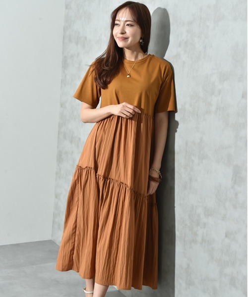 INTERPLANET（インタープラネット） ワンピース 異素材使いティアード