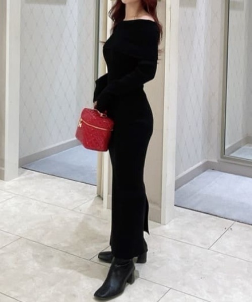 rienda（リエンダ） ワンピース オフショルダータイトニットワンピース