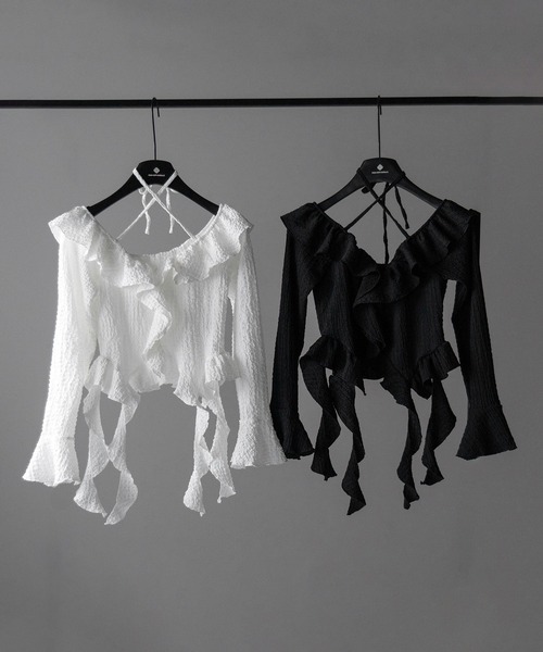 ブラウス シャツ 「 ２color 」クロスストラップリボンショートシャツ ／ cross strap ribbon short shirts レディ me+em select ブラウス シャツ 「 2color 」クロスストラップ
