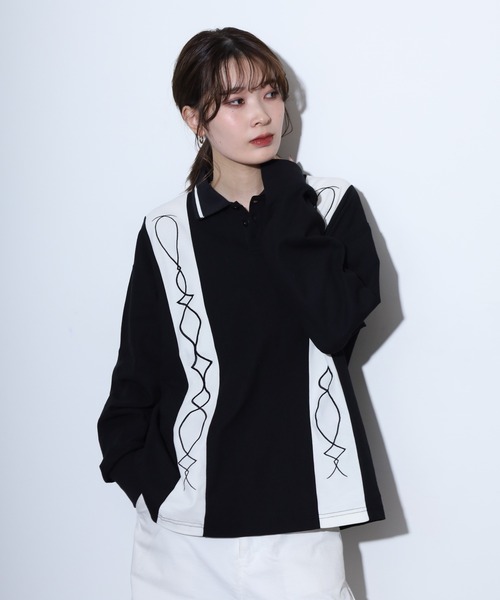 SUGGESTION ポロシャツ Switching embroidered polo shirt / 切替刺繍