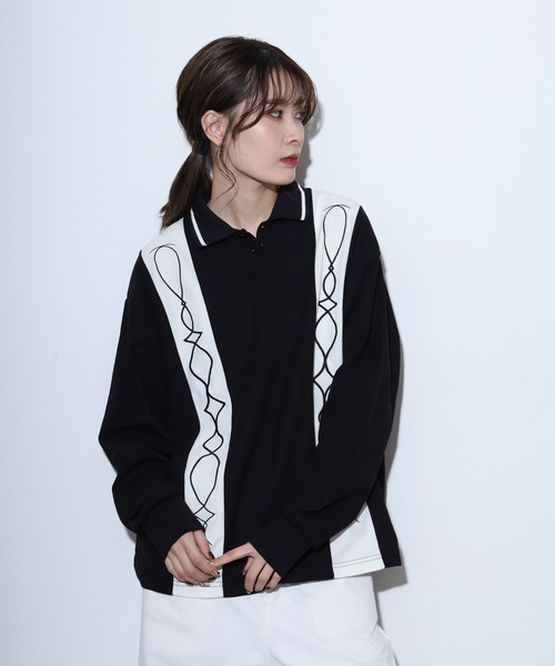 SUGGESTION ポロシャツ Switching embroidered polo shirt / 切替刺繍