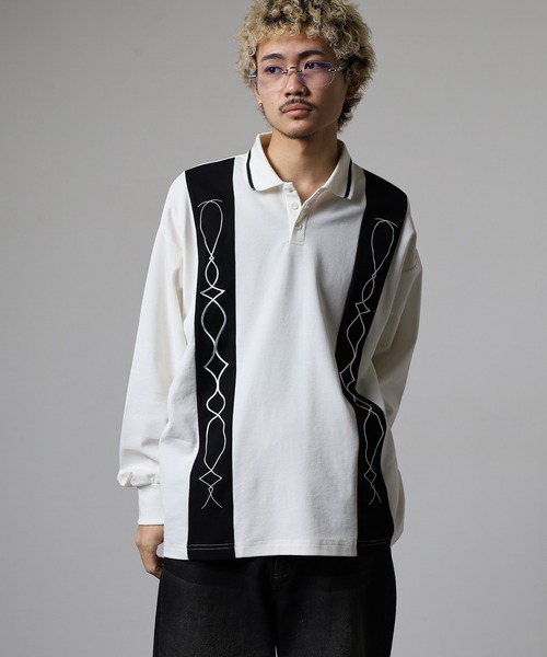 SUGGESTION ポロシャツ Switching embroidered polo shirt / 切替刺繍