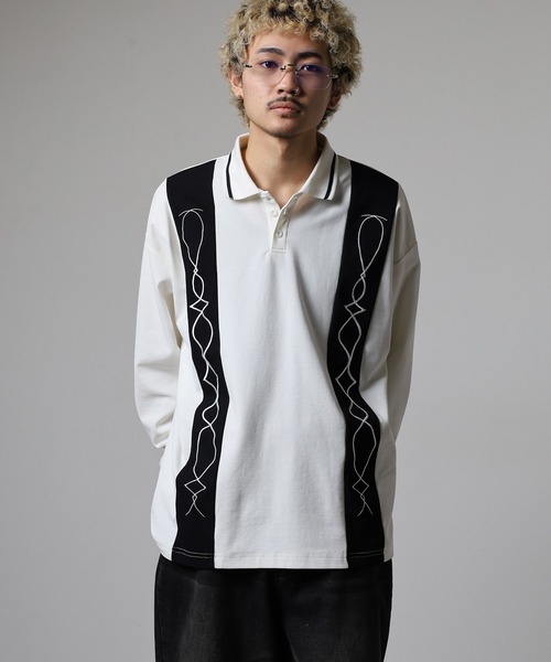 SUGGESTION ポロシャツ Switching embroidered polo shirt / 切替刺繍