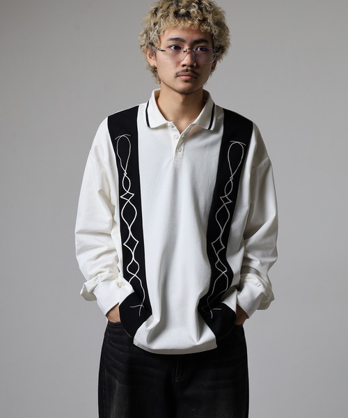 SUGGESTION ポロシャツ Switching embroidered polo shirt / 切替刺繍