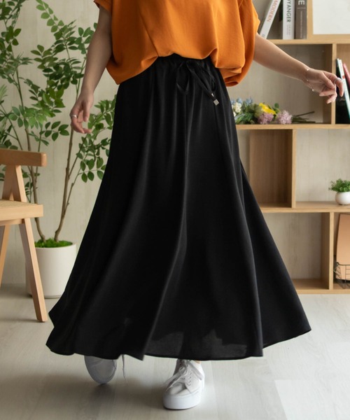 threetimes Eve skirt スカート ブラック S 新品 NAVY ロング スカート 夏 nAvy SARARI ウェーブフレアスカート