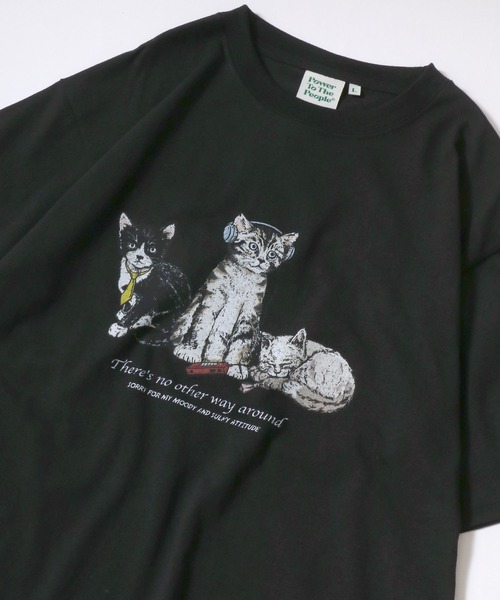 トラバストーキョー Glutton cat 猫プリント ロンT ブラック TRAVAS TOKYO（トラバス トウキョウ）の「『TRAVAS TOKYO