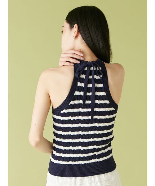 美品　マリークワント　ケーブルニット　半袖　デイジー刺繍　サマーニット LILY BROWN ニット セーター 「LILY BROWN×MARY QUANT」デイジー